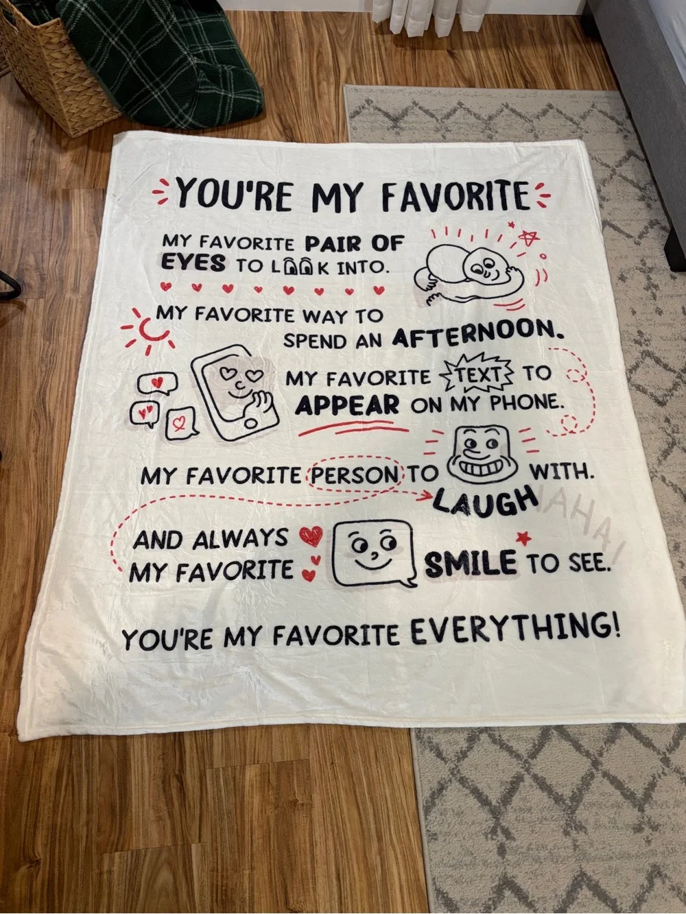 You're My Favorite Printed Throw Blanket - White with Black & Red Text